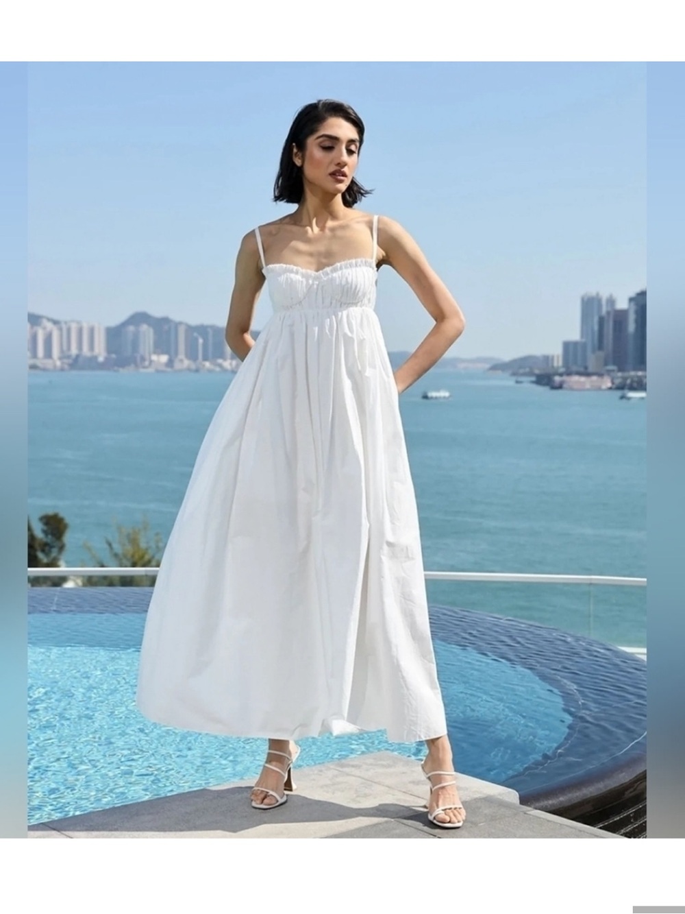 Sau Lee White Cotton Poplin Sweetheart Neckline Maxi Dress ALTERED